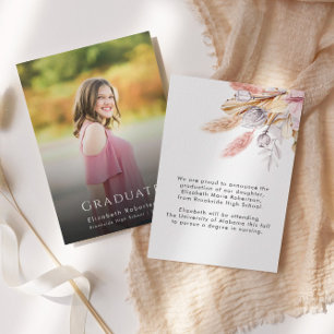Floral Pampas Grass Photo Graduation Announcement