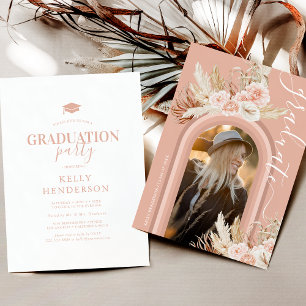 Floral Pampas Grass Photo Graduation Invitation