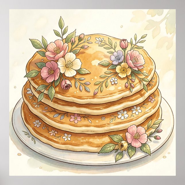 Floral Pancake Stack Watercolor Poster (Front)