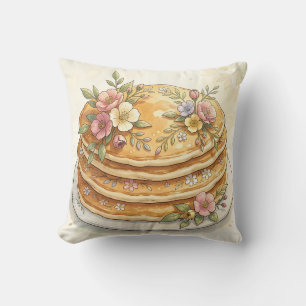 Floral Pancake Stack Watercolor Throw Pillow