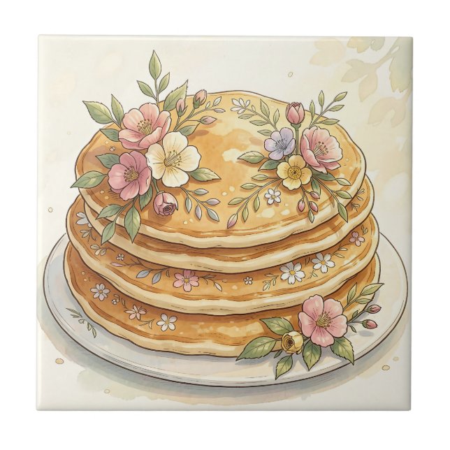 Floral Pancake Stack Watercolor Tile (Front)