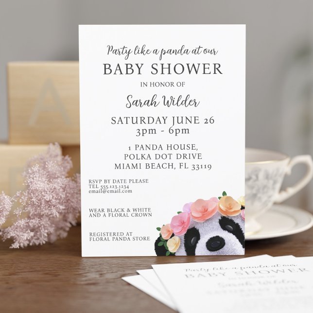 Floral Panda Polka Dot Girl Baby shower Invitation (Party like a panda at your baby shower! Just add your details)