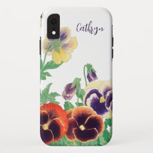 Floral Pansies Silhouette: Vintage flower painting iPhone XR Case