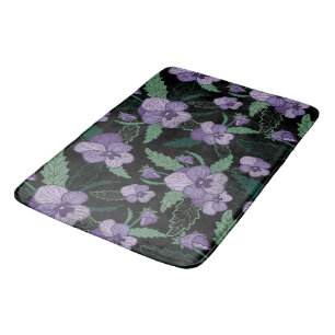 Floral Pansy with Foliage on Dark Background Bath Mat