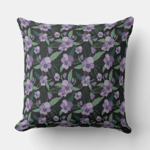 Floral Pansy with Foliage on Dark Background Outdoor Pillow