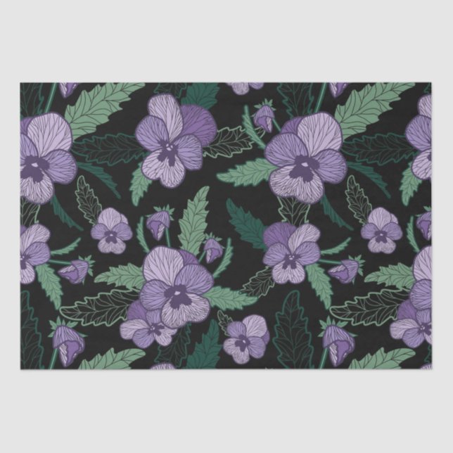 Floral Pansy with Foliage on Dark Background  Tissue Paper (Front)