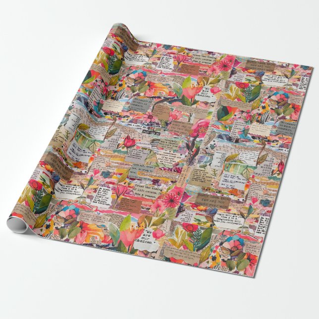 Floral Paper Collage Typography Mixed Media  (Unrolled)