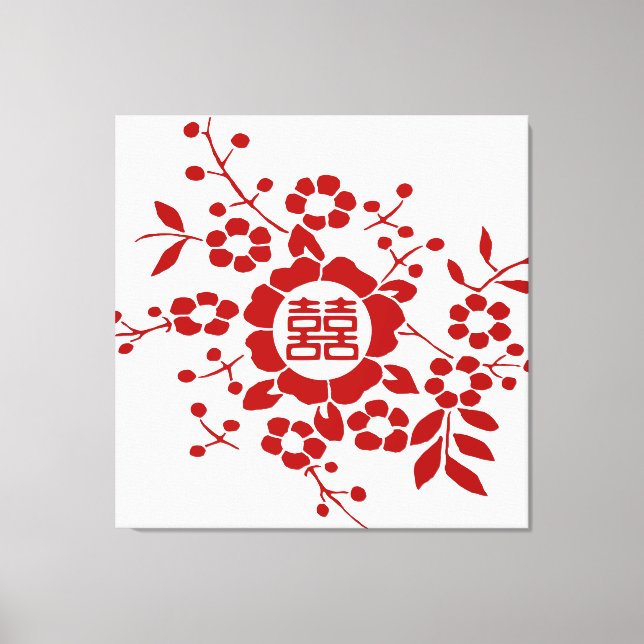 Floral Paper Cuts - White Double Happiness Canvas Print (Front)