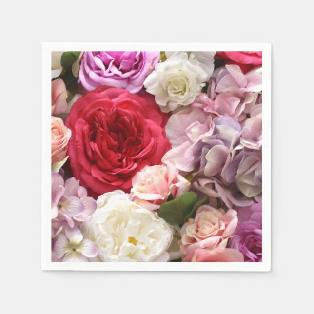 Floral paper napkins with roses and hydrangeas (Front)