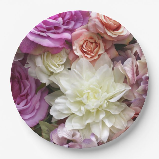 Floral paper plates with dahlia and roses (Front)