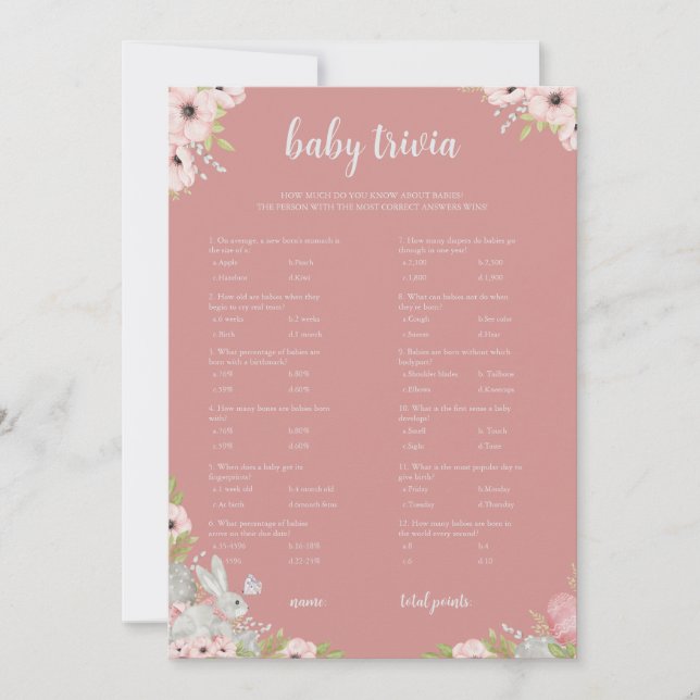 Floral Pâques Baby Trivia Baby shower Carte de jeu (Devant)