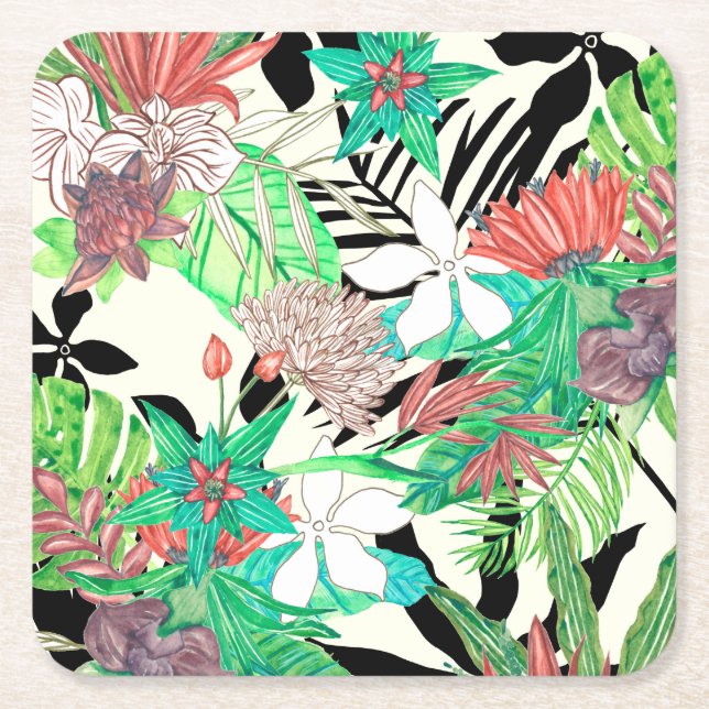 Floral Paradise II Square Paper Coaster (Front)