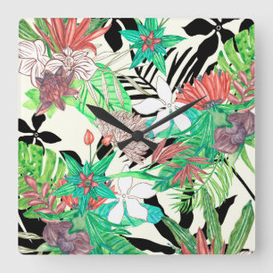 Floral Paradise II Square Wall Clock