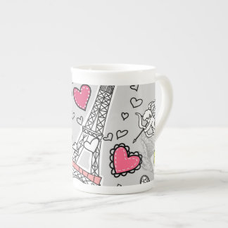 Floral Paris Eiffel Tower black pink and grey Bone China Mug
