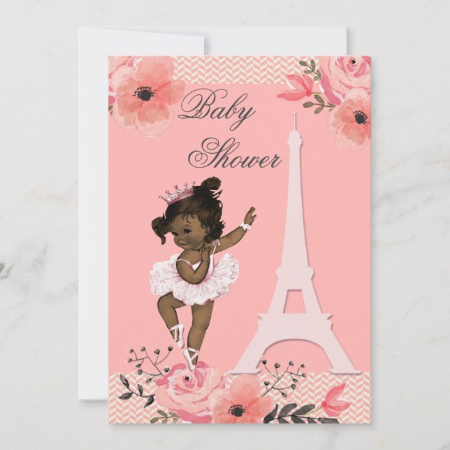 Floral Paris Eiffel Tower Ethnic Ballerina Shower Invitation (Front)