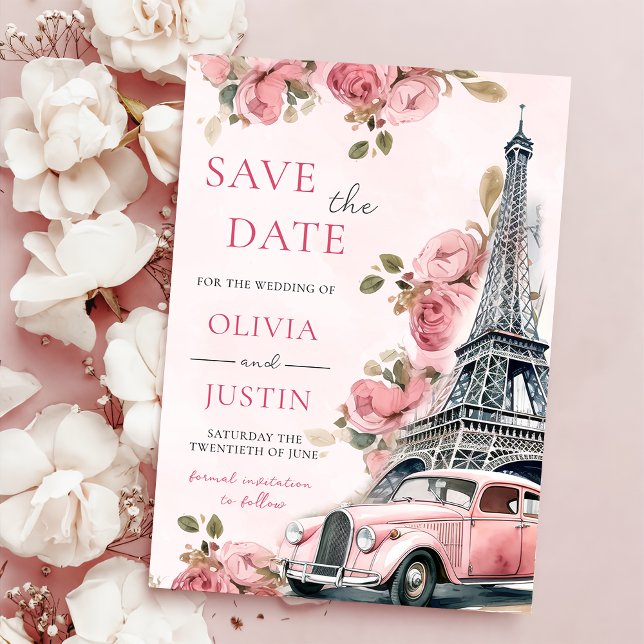 Floral Paris Eiffel Tower Save The Date Invitation (Creator Uploaded)