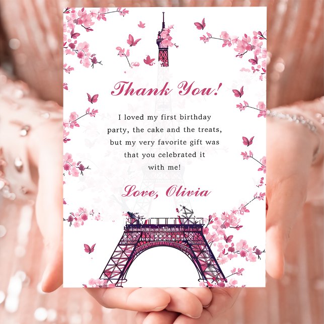 Floral Paris Eiffel Tower Thank You Card (Creator Uploaded)