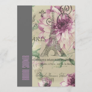 floral paris eiffel tower vintage bridal shower invitation