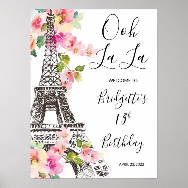Floral Paris Tour Eiffel Affiche de bienvenue d'an (Devant)