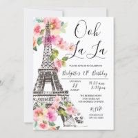 Floral Paris Tour Eiffel Invitation Anniversaire