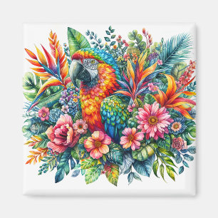 Floral Parrot Portrait Colorful Watercolor Magnet