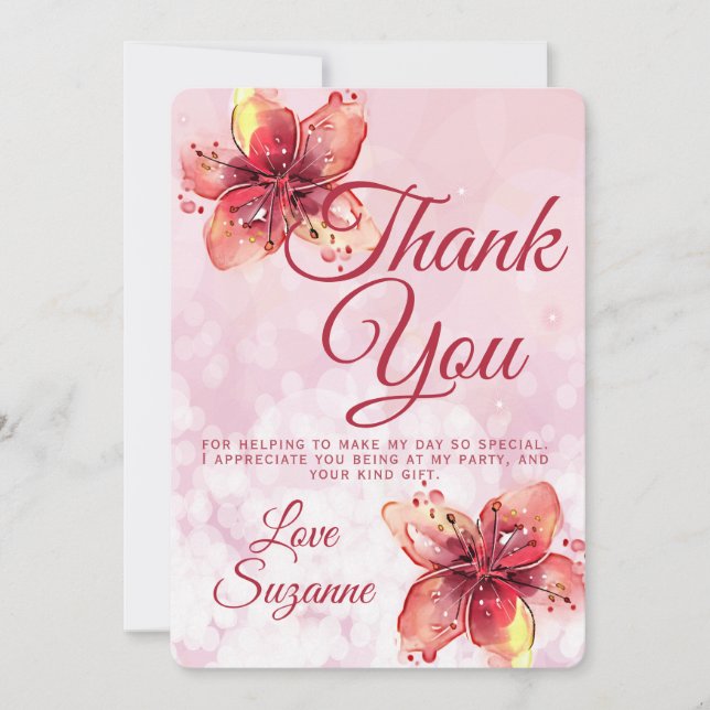 Floral Party Thank You Lily Card (Front)