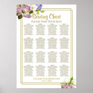 Floral Pastel 16 Table Wedding Seating Chart