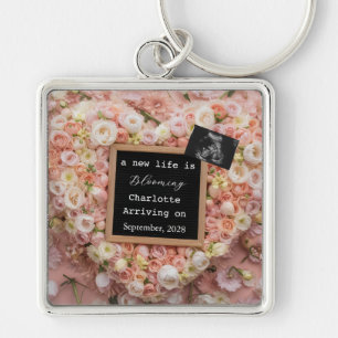 Floral Pastel Baby Reveal pregnancy announcement  Keychain