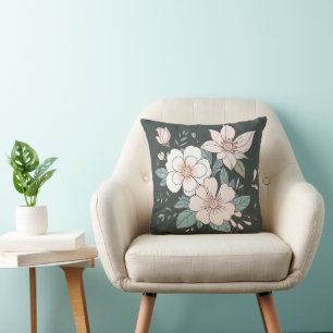 Floral Pastel Colour Throw Pillow Green Background
