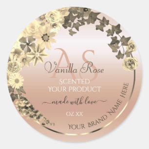 Floral Pastel Coral Cream Product Labels Initials