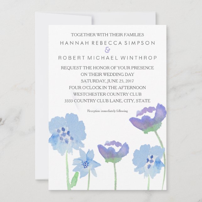 Floral Pastel Faire-part de mariage aquarelle (Devant)