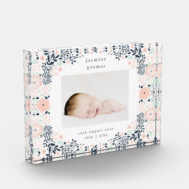floral pastel frame wreath baby birth photo block (Left)