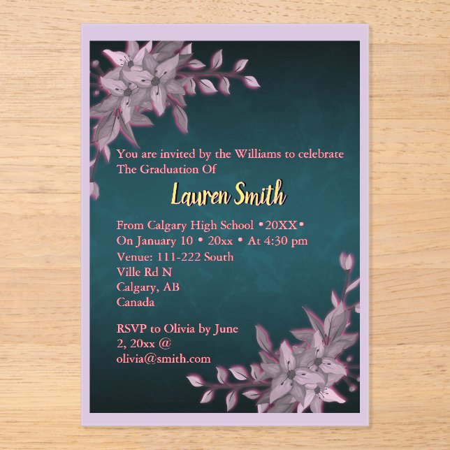 Floral Pastel Graduation Acrylic Invitation  (Front)