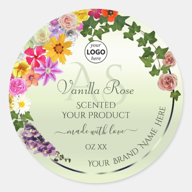 Floral Pastel Green Produit Étiquettes Initiales L (Devant)