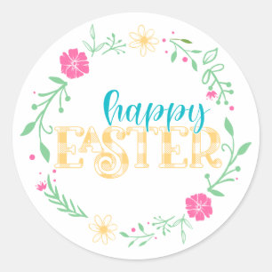 Floral Pastel Happy Easter Classic Round Sticker