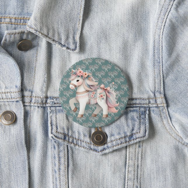 Floral Pastel Horse Fantasy Illustration 3 Inch Round Button (In Situ)