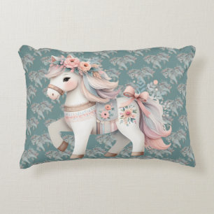 Floral Pastel Horse Fantasy Illustration Accent Pillow