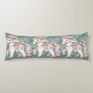 Floral Pastel Horse Fantasy Illustration Body Pillow