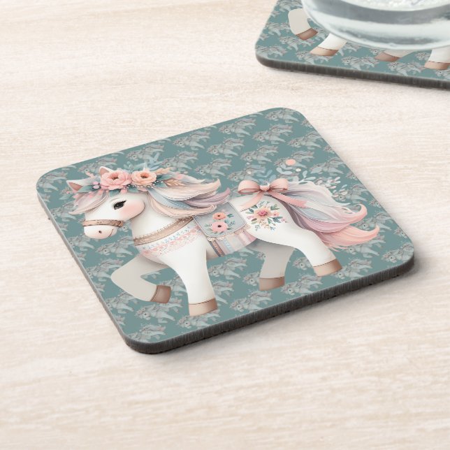 Floral Pastel Horse Fantasy Illustration Coaster (Left Side)