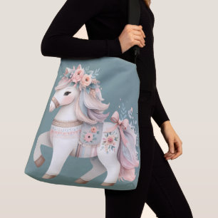Floral Pastel Horse Fantasy Illustration Crossbody Bag