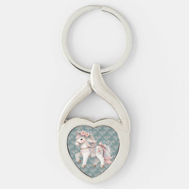 Floral Pastel Horse Fantasy Illustration Keychain (Front)