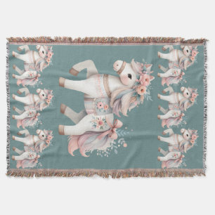 Floral Pastel Horse Fantasy Illustration  Throw Blanket