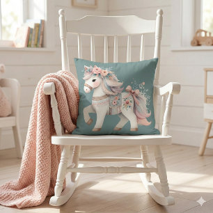 Floral Pastel Horse Fantasy Illustration Throw Pillow