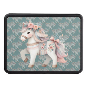 Floral Pastel Horse Fantasy Illustration Trailer Hitch Cover