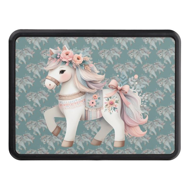 Floral Pastel Horse Fantasy Illustration Trailer Hitch Cover (Front)