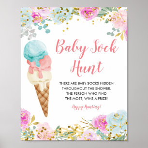 Floral Pastel ice cream  Baby Sock Hunt Game   Poster