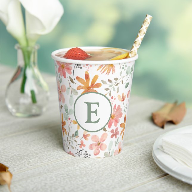 Floral Pastel Paper Cup with Initial (Insitu)