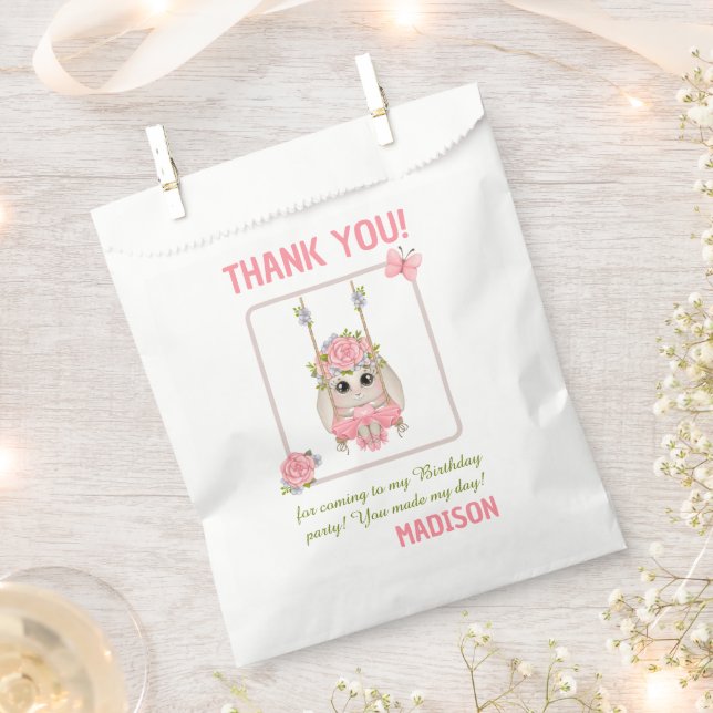 Floral pastel pink ballerina bunny Thank you Favour Bag (Clipped)