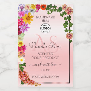 Floral Pastel Pink Product Labels Initials Logo