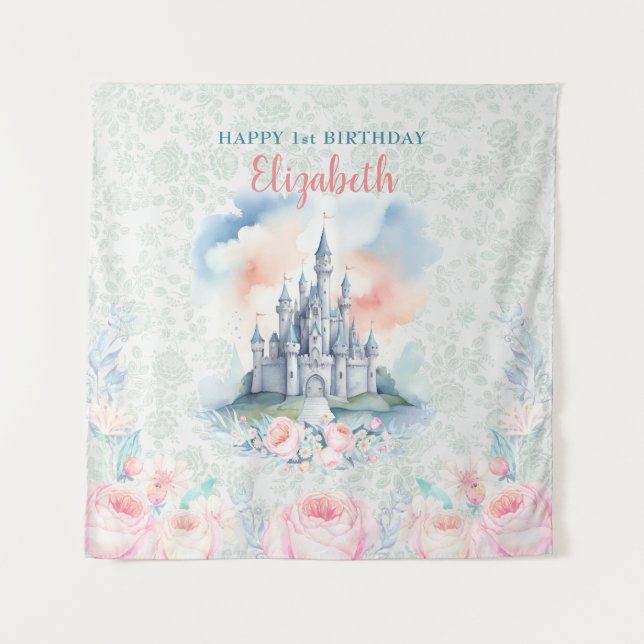 Floral Pastel Princess Castle Backdrop & Tapestry (Front)